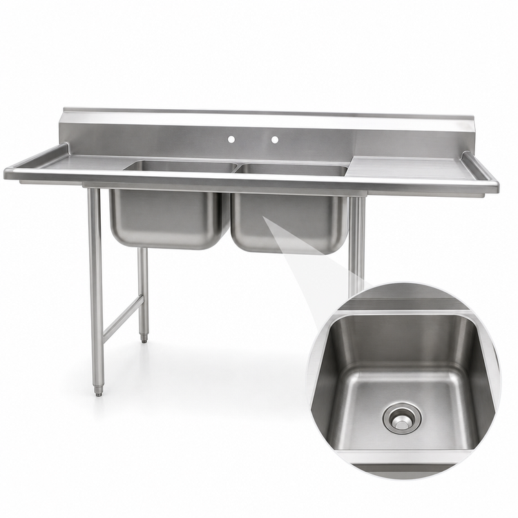 Product image #3 for Eagle Group 412 Series 2-Compartment Commercial Sink with Right-Hand Drainboard, 62-5/8-Inch Wide, 430 Stainless Steel