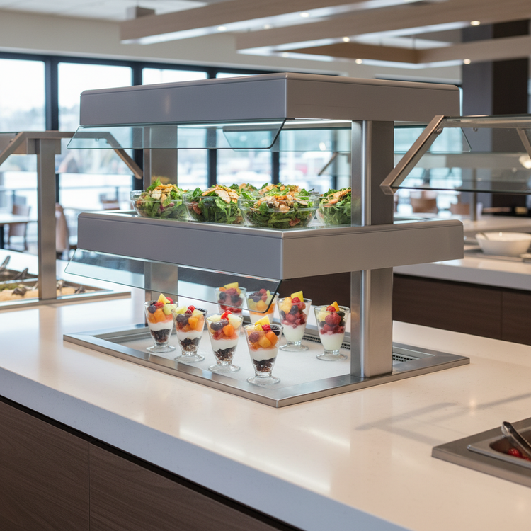 Product image #2 for Duke HotFrost HF35-2-FOL-FOL 2-Tier Cold Only Drop-In Refrigerated Shelf Merchandiser