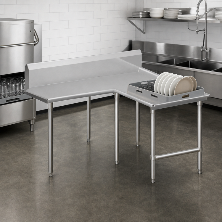 Product image #3 for John Boos Pro-Bowl Island L-Shaped Clean Dishtable, 60" Machine-to-Corner x 48" Corner-to-End, Left-to-Right, 16-Gauge Stainless Steel
