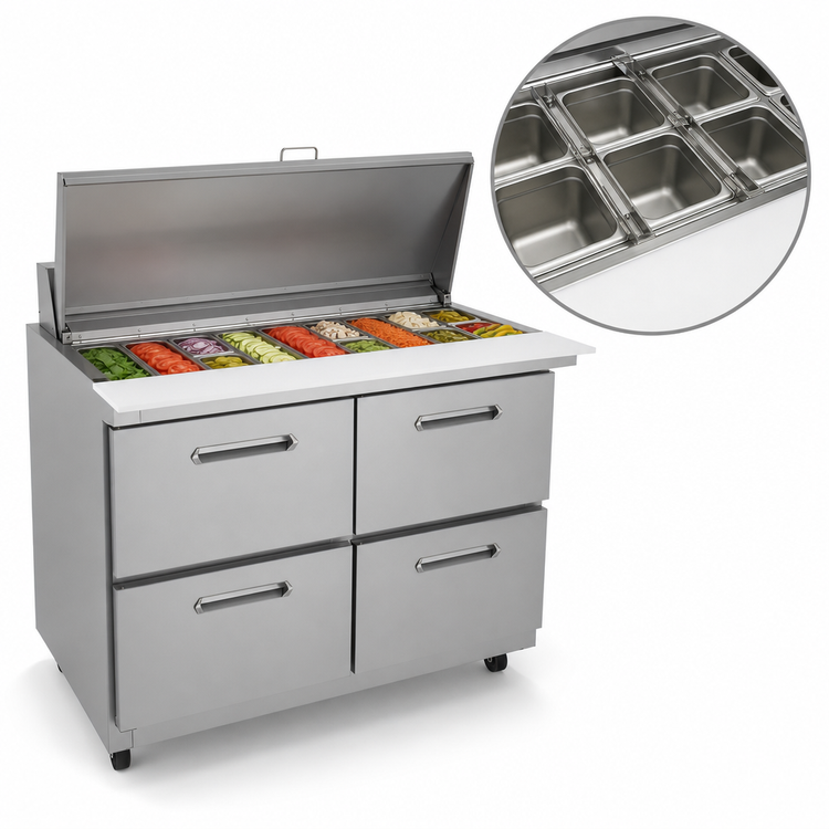 Product image #4 for Kelvinator Commercial 48-Inch Two-Section Mega Top Refrigerated Sandwich/Salad Prep Table with 4 Drawers