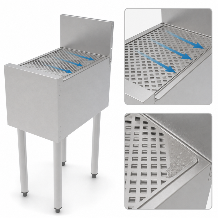 Product image #4 for Perlick Top Shelf 15-Inch Stainless Steel Underbar Drainboard with 6-Inch Backsplash