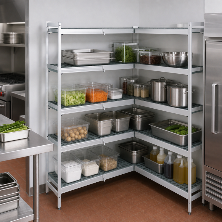 Product image #3 for Fermostock 5-Tier Corner Expansion Polymer Shelving Unit, 83" H x 38" W x 14" D