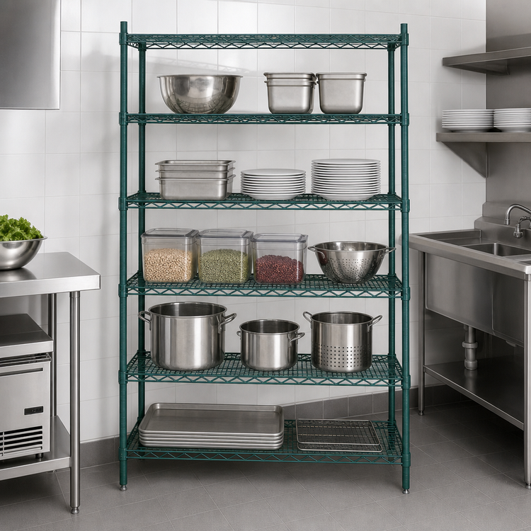 Product image #4 for Metro Super Erecta 48-Inch W x 21-Inch D x 74-Inch H Starter Wire Shelving Unit, 5 Shelves, Metroseal 3 Green Epoxy Finish