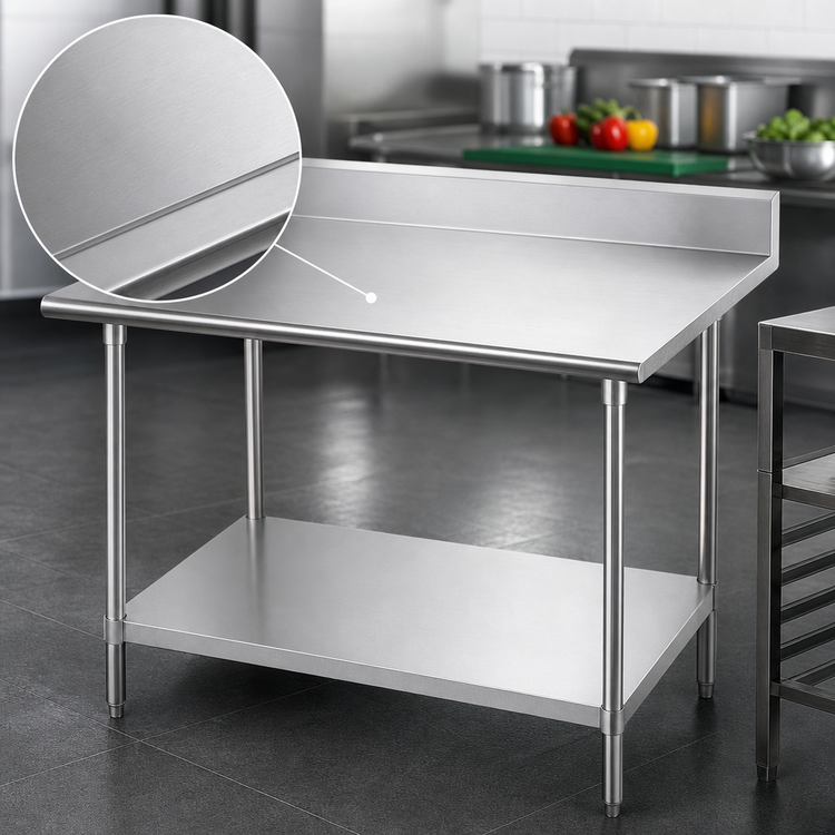 Product image #3 for Advance Tabco Stainless Steel Work Table with 14-Gauge 304 Top, 5-Inch Backsplash, and Adjustable Undershelf, 48 x 36 Inches