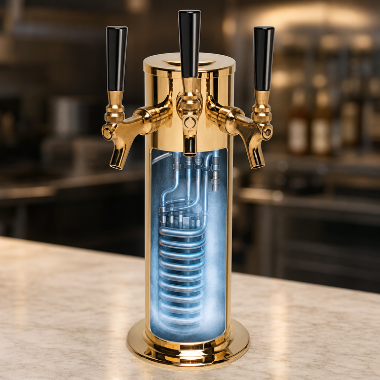 Product image #3 for Micro Matic USA 3-Faucet Glycol-Cooled Countertop Column Draft Beer Tower, PVD Brass Finish