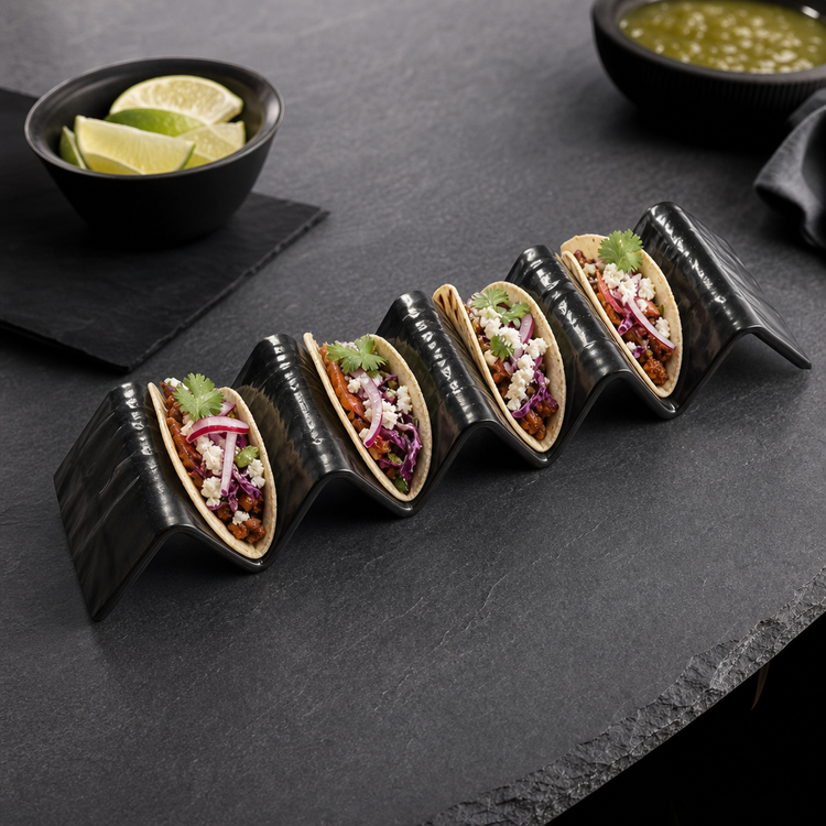 Product image #3 for American Metalcraft Faux Slate Melamine Taco Holder, Black, 13-1/4 Inch, 4 or 5 Compartments