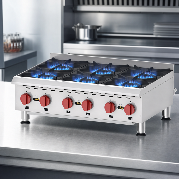 Product image #3 for Omcan USA 36-Inch Countertop Natural Gas Hot Plate with 6 Stainless Steel Burners