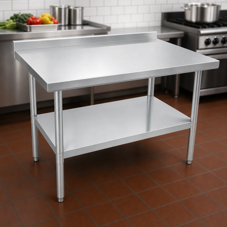 Product image #3 for Stallion 48 Inch x 30 Inch Stainless Steel Budget Work Table with Backsplash, Safety Edge, and Undershelf