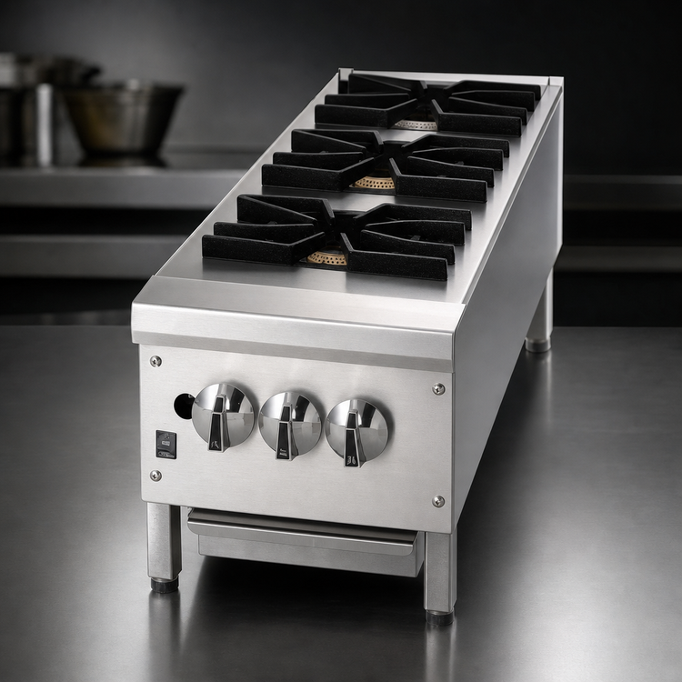 Product image #3 for Jade Supreme 12-Inch Wide Floor Model Gas Hot Plate with 3 Open Burners