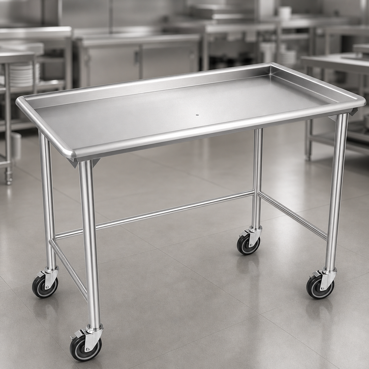 Product image #3 for John Boos Stainless Steel Sorting/Dish Table, 60-7/8 Inch x 30-3/8 Inch, with Raised Edge and Locking Casters