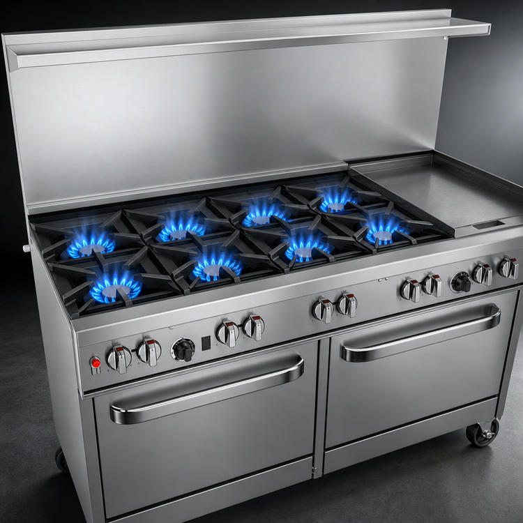 Product image #3 for Ultimate 60-Inch Commercial Gas Restaurant Range with 4 Star/Sauté Burners, 36-Inch Griddle, and 2 Convection Ovens