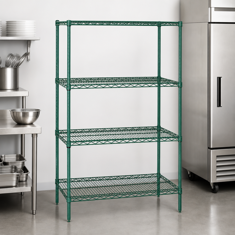 Product image #3 for Quantum 30" W x 12" D x 86" H Wire Shelving Starter Kit, 4 Shelves, Green Epoxy Finish