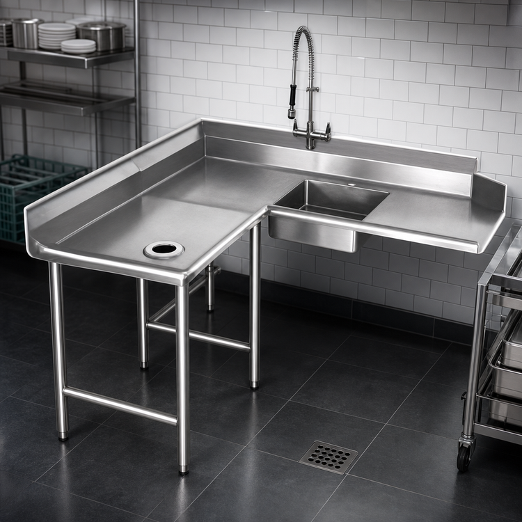 Product image #3 for Spec-Master SDTCL-120-14/3 120-Inch Left-to-Right Corner Soiled Dishtable with Pre-Rinse Sink