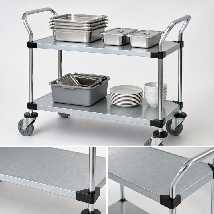 Product image #3 for Quantum 48-Inch x 18-Inch Two-Shelf Galvanized Solid Utility Bus Cart