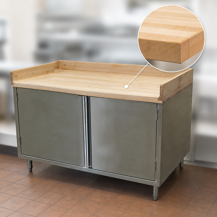 Product image #3 for BK Resources 48" x 30" Hard Maple Chef Table with Stainless Steel Cabinet Base and Hinged Doors