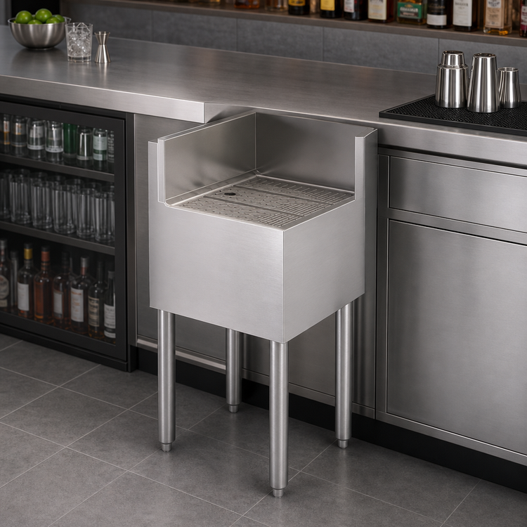 Product image #3 for Krowne Royal Series Free Standing Stainless Steel Underbar Corner Drainboard with Right End Return