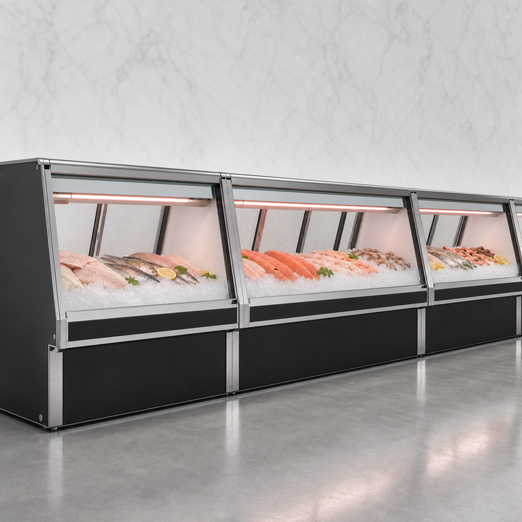 Product image #3 for Howard-McCray 34E Series 76-1/2-Inch Remote Fish and Poultry Service Case, Endless Design, LED Lighting, Black Exterior, White Interior