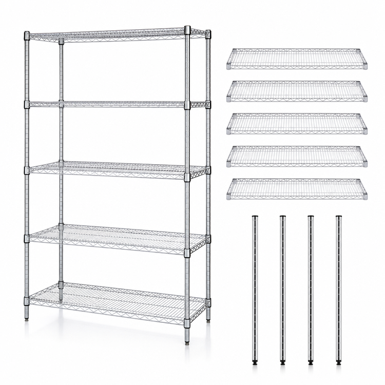 Product image #3 for Quantum 42" W x 12" D x 54" H Chrome Plated Wire Shelving Starter Kit with 5 Shelves
