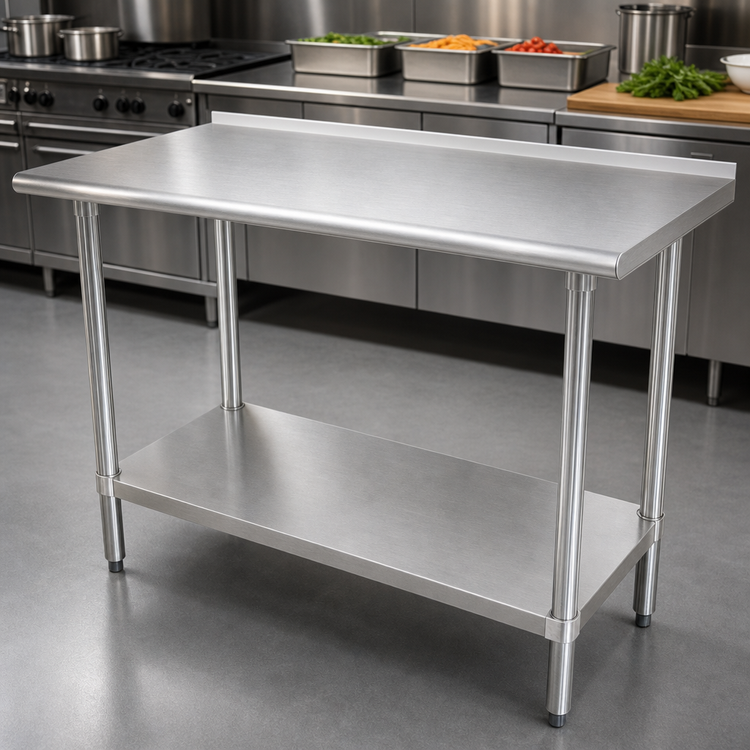 Product image #3 for Advance Tabco 72-Inch x 30-Inch 14-Gauge 304 Stainless Steel Work Table with Rear Up-Turn and Adjustable Undershelf