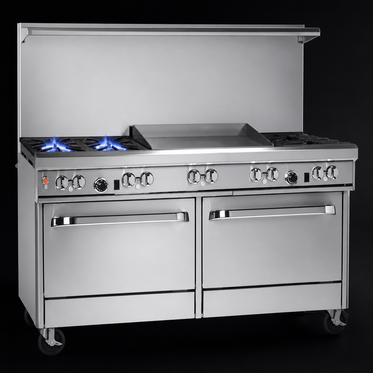 Product image #3 for Southbend Ultimate 60-Inch Gas Restaurant Range with 2 Open Burners, 48-Inch Griddle, Standard Oven and Cabinet Base