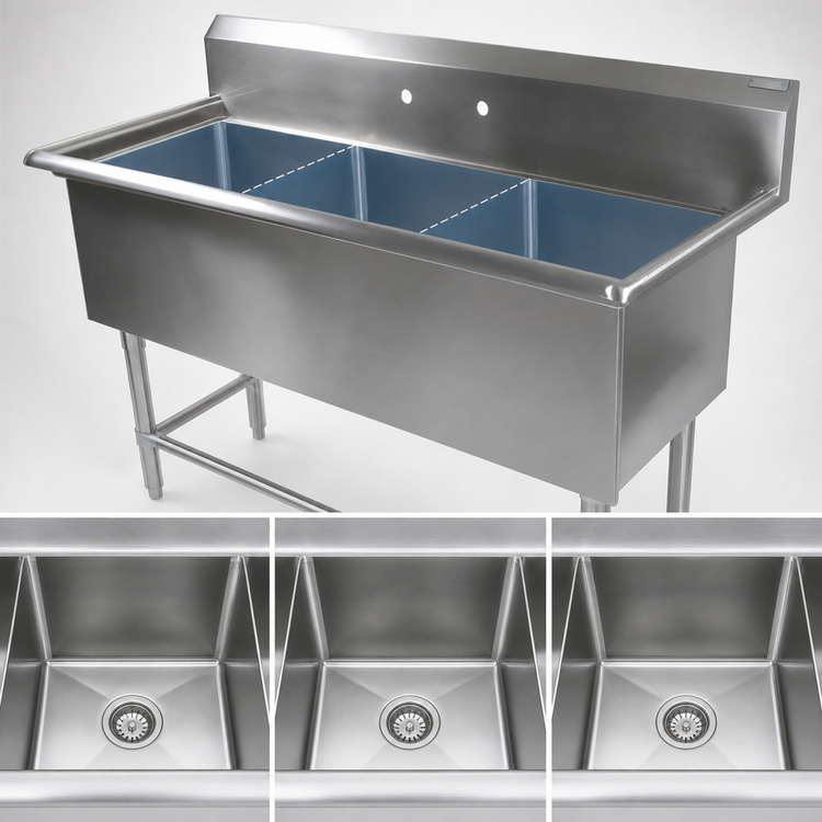 Product image #3 for John Boos Pro-Bowl 3-Compartment Stainless Steel Sink, 53-1/8 Inch W x 25-1/2 Inch D, 14 Gauge