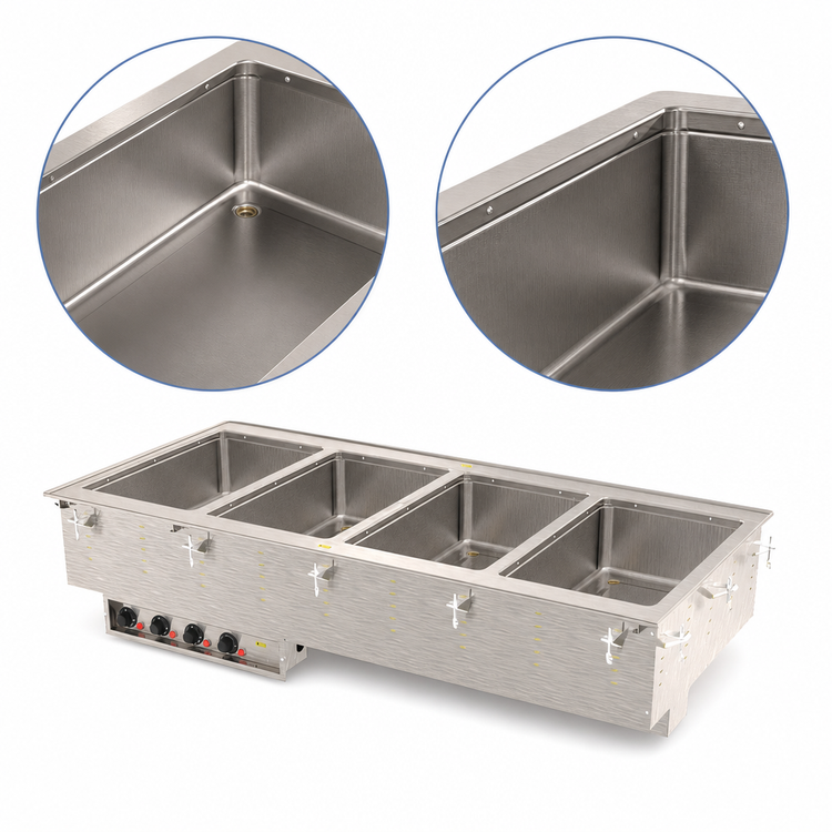Product image #3 for Vollrath Four-Well Modular Drop-In Electric Hot Food Well Unit with Marine Grade Stainless Steel Wells, Manifold Drain, and Thermostatic Controls