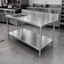 Thumbnail image #3 for 60-Inch x 24-Inch 18-Gauge 430 Stainless Steel Prep Sink Work Table with Left-Side Bowl, Backsplash, and Undershelf