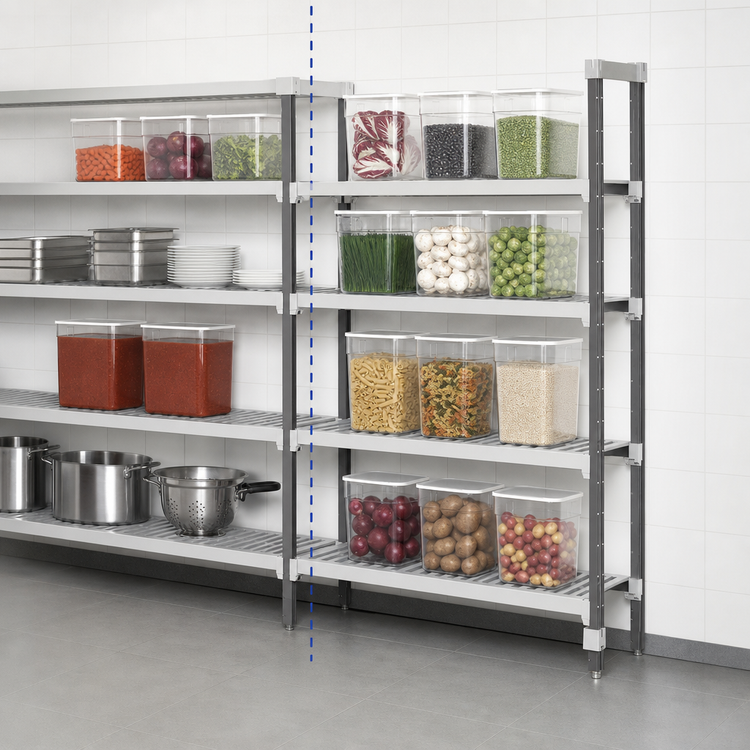 Product image #3 for Cambro Camshelving Elements XTRA 4-Tier Vented Stationary Add-On Polymer Shelving Unit, 30W x 21D x 72H