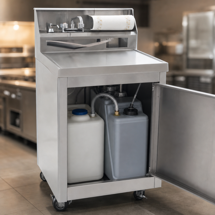 Product image #3 for Eagle Group Portable Self-Contained Stainless Steel Hand Wash Sink Station with Fresh and Waste Water Tanks and Casters
