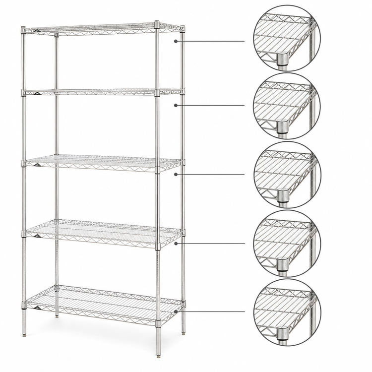 Product image #3 for Metro Super Erecta 5-Shelf Chrome Plated Stationary Starter Wire Shelving Unit, 48" W x 21" D x 74" H