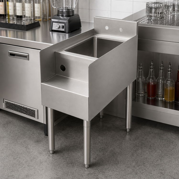 Product image #3 for Omcan USA Freestanding Underbar Blender Station with Dump Sink and Recessed Step, 15 Inch Wide, 304 Stainless Steel
