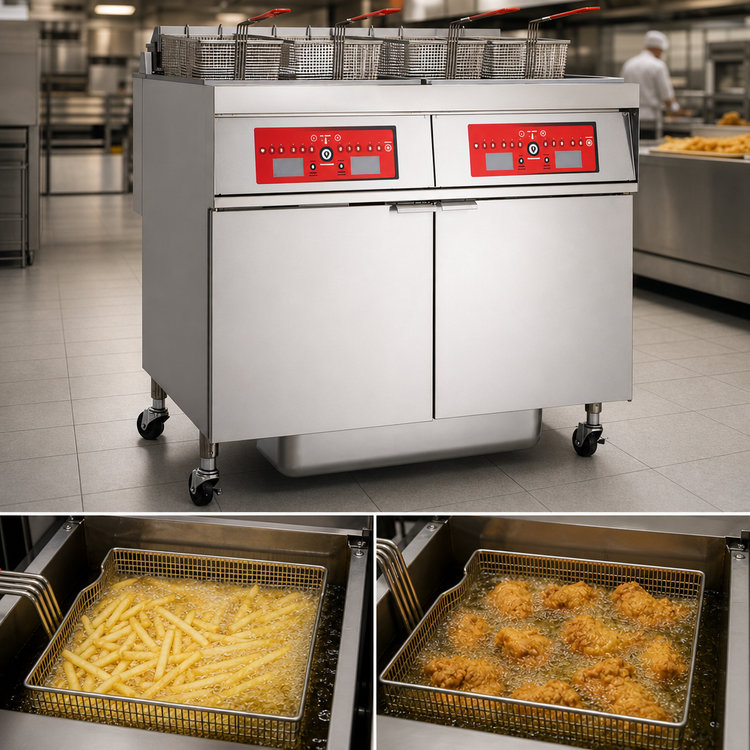 Product image #4 for Vulcan 42-Inch Electric Dual-Vat Floor Fryer with 85-Pound Capacity per Vat, Solid-State Controls, and Built-In Filtration