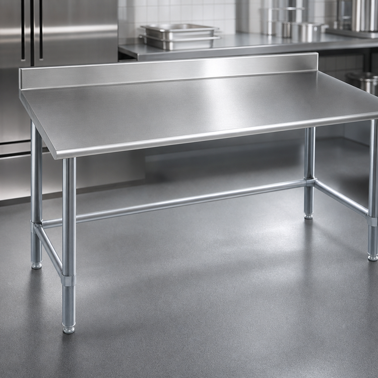 Product image #3 for Eagle Group Budget Series 72-Inch x 24-Inch 430 Stainless Steel Work Table with 4-1/2-Inch Backsplash and Galvanized Tubular Base