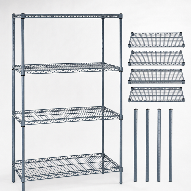 Product image #3 for Quantum Stationary Wire Shelving Starter Kit, 42 x 21 x 86 Inches, Gray Epoxy Antimicrobial Finish