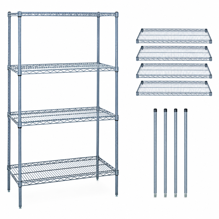 Product image #3 for Quantum 24"W x 18"D x 86"H Wire Shelving Starter Kit with 4 Shelves, Gray Epoxy Antimicrobial Finish