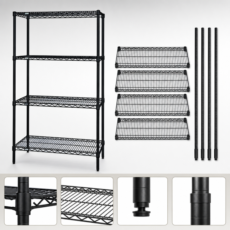 Product image #3 for Quantum Stationary Wire Shelving Starter Kit, 54 Inch W x 21 Inch D x 54 Inch H, Black Epoxy Antimicrobial Finish