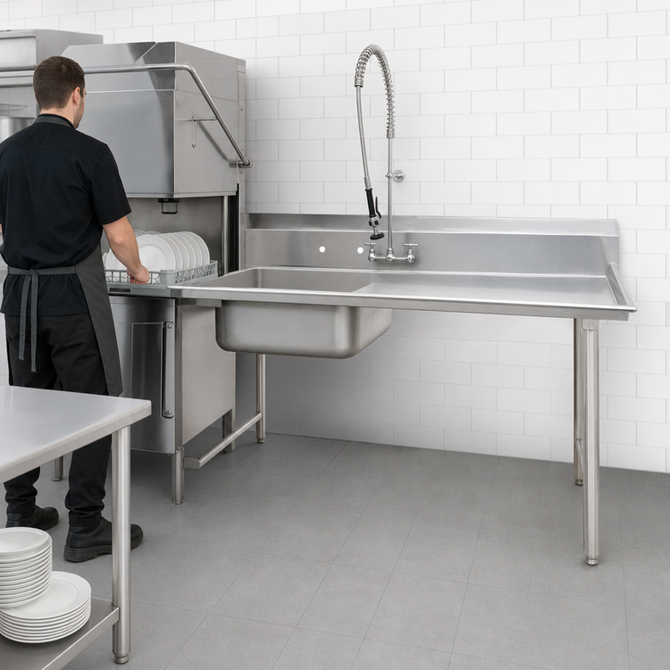 Product image #3 for Advance Tabco Special Value Series Right-Hand Straight Soil Dishtable with Pre-Rinse Sink, 95 Inch Wide