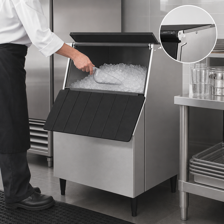 Product image #3 for Hoshizaki 30-Inch Stainless Steel Ice Storage Bin, 250 lb Capacity, Top Hinged Front Door