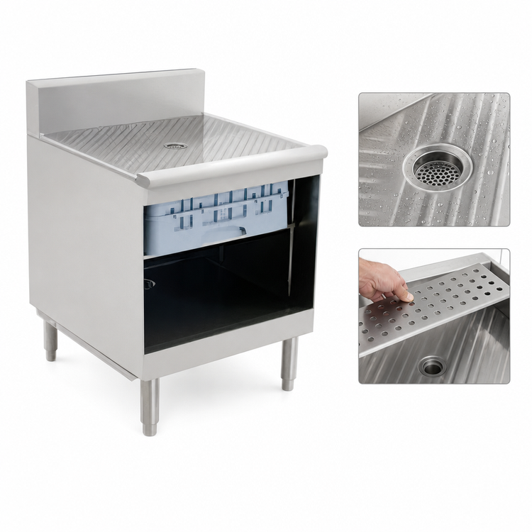 Product image #3 for Eagle 1800 Series Underbar Glass Rack Storage Unit with Recessed Worktop, 12 Inch Wide, 304 Stainless Steel