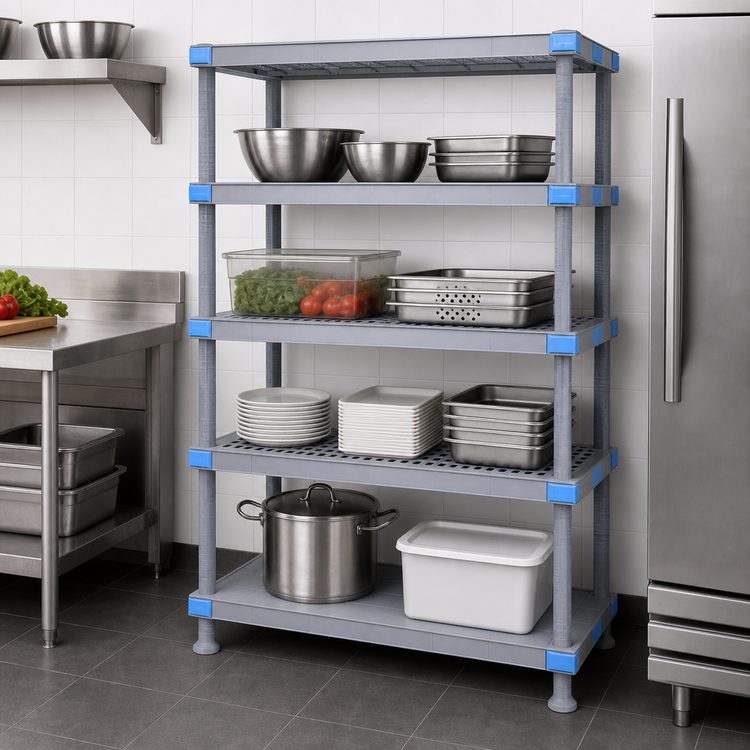 Product image #3 for Quantum Millenia All-Polymer 4-Shelf Shelving Unit with Dunnage Stand, 60W x 21D x 74H, Gray