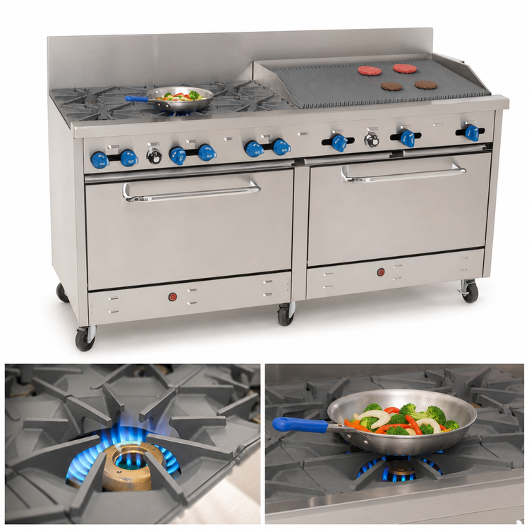Product image #3 for Comstock-Castle 72-Inch Commercial Gas Range with 6 Star Burners, 36-Inch Char-Broiler, and 2 Extra-Wide Ovens