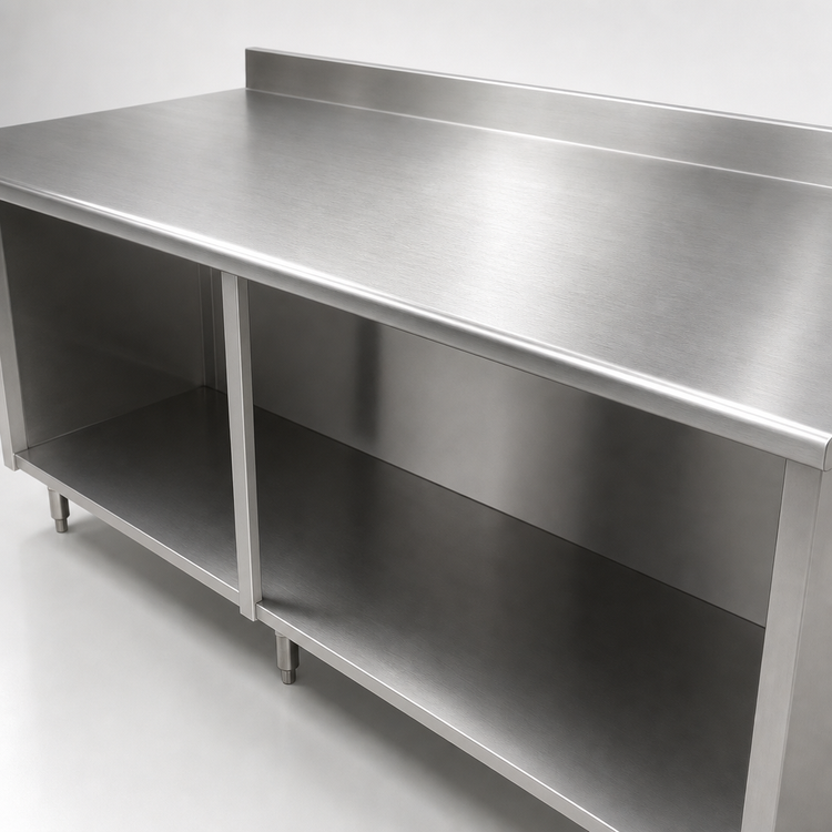 Product image #3 for Advance Tabco Special Value Series 96 Inch x 24 Inch Stainless Steel Open Base Work Table with 5 Inch Backsplash