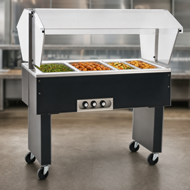 Product image #3 for Eagle Service Mate Deluxe Portable 4-Well Buffet Hot Food Table with Sneeze Guard, 208V, 3-Phase
