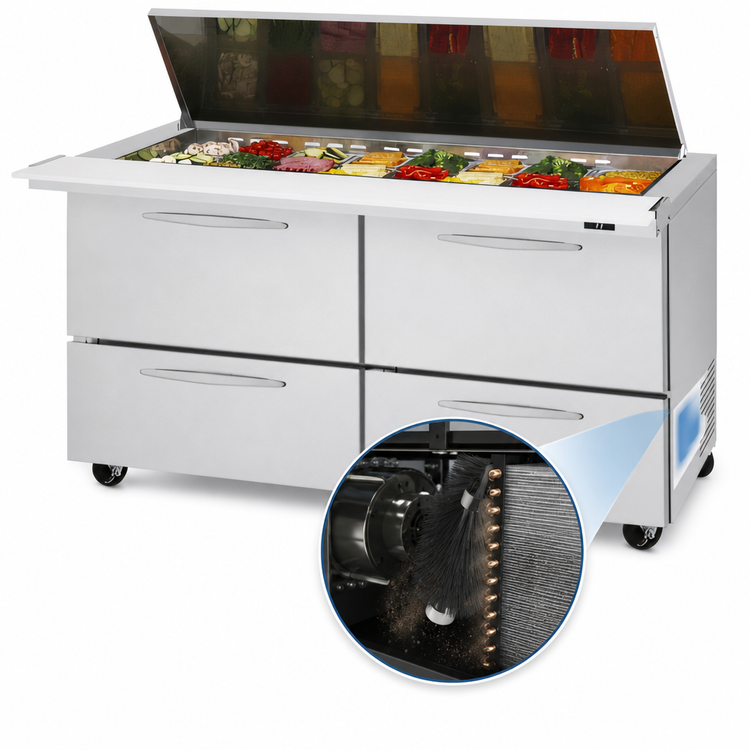 Product image #3 for Turbo Air PRO Series 60-1/4-Inch Two-Section Mega Top Sandwich/Salad Prep Table with Flat Lid, 24-Pan Top, 4 Drawers