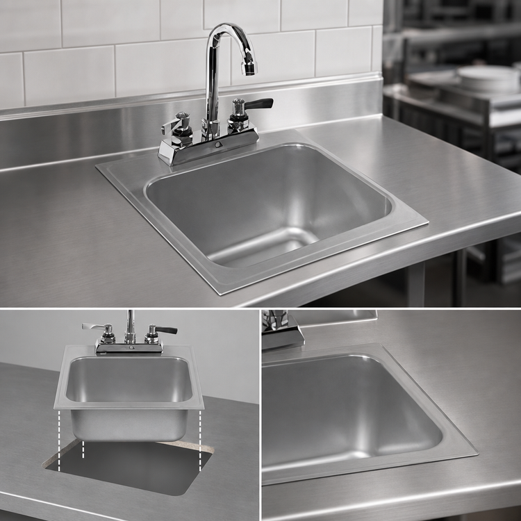 Product image #3 for Glastender Drop-In Stainless Steel Hand Sink with Low-Lead Gooseneck Faucet, 14 x 15 Inch