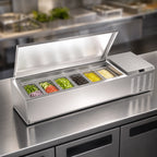Thumbnail image #3 for Serv-Ware TR46-HC 46-Inch Refrigerated Countertop Topping Rail, 8 x 1/6 Pan Capacity, 304 Stainless Steel, 115V