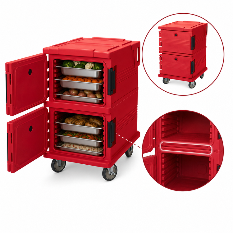 Product image #4 for Cambro Ultra Camcart Double-Compartment Front-Loading Insulated Food Pan Carrier, 16 Full-Size Pan Capacity, Hot Red