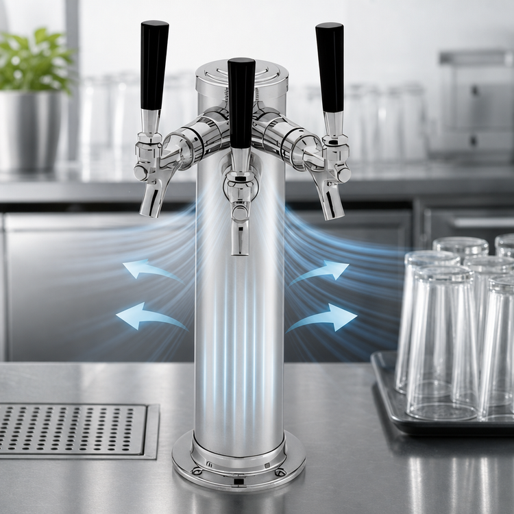 Product image #3 for Perlick 3-Faucet Air-Cooled Countertop Draft Beer Tower, Polished Chrome