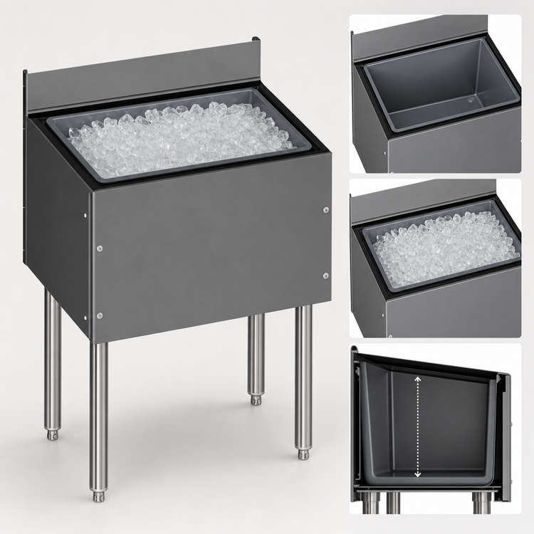 Product image #3 for Choice Extra Deep Stainless Steel Underbar Ice Bin, 36 Inch W x 19 Inch D, 139 lb. Capacity