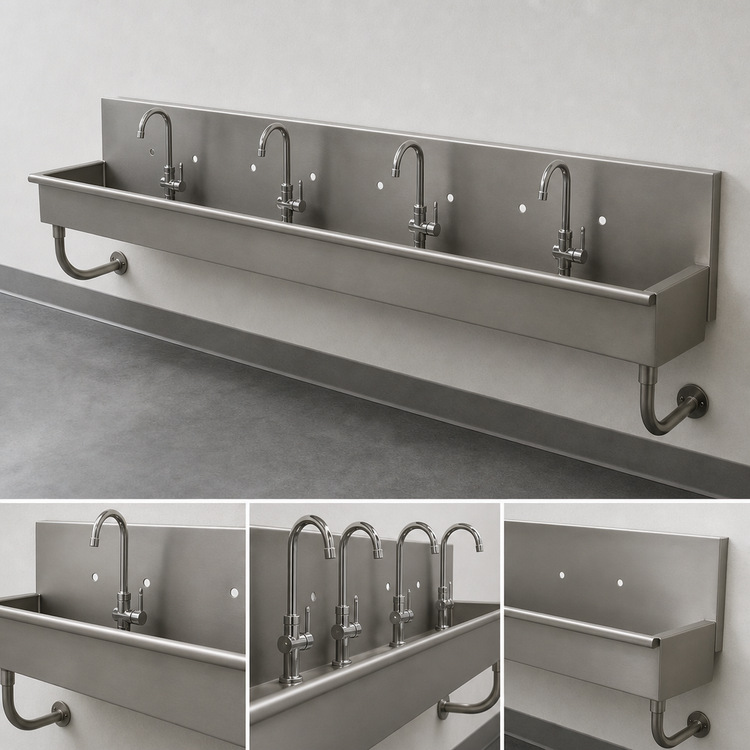 Product image #3 for 96-Inch 4-Station ADA Wall-Mounted Multiwash Hand Sink, 16-Gauge 304 Stainless Steel